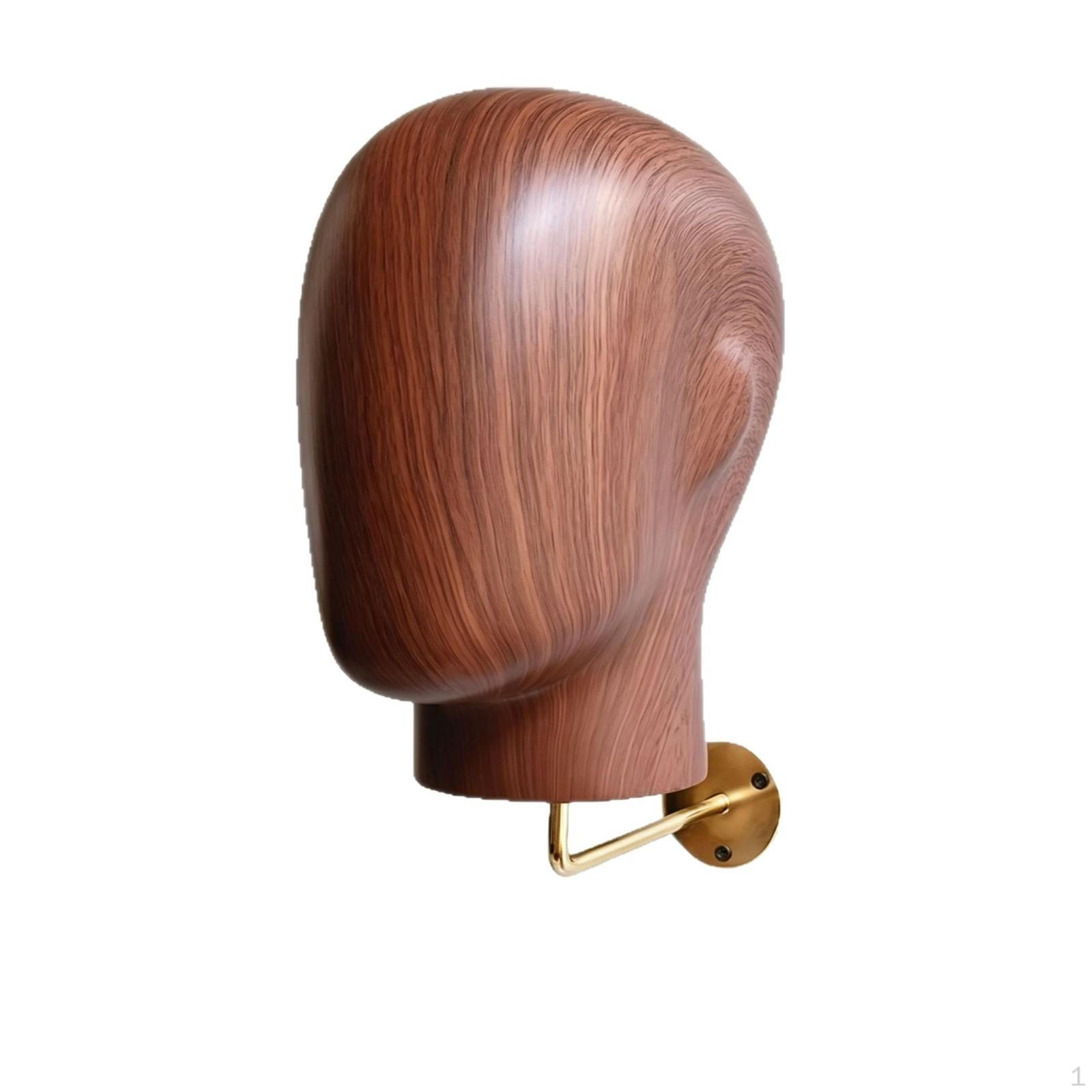WallMounted Mannequin Head WoodGrain Finish Mounted on Wall Round Mounting Plate Wood