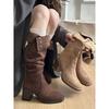 Vintage Suede Two Wear Boots Women's Season High Heel Pile Boots Tall Western Boots