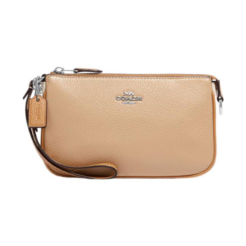 COACH Nolita 19 zipper closure cow leather handheld clutch small women s beige жёлтый