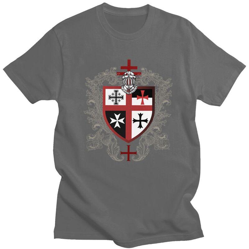 Maßgeschneiderte Tempelritter Kreuz Schild T-Shirts Herren 100% Baumwolle T-Shirts Mittelalterlicher Krieger Schwert T-Shirt Kurzarm Freizeit T-Shirt