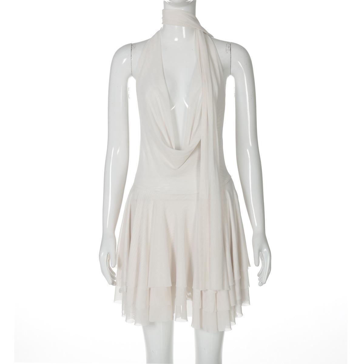 drape mesh big swinging neck streamer plain and elegant 2026 French new product chest sling dress backless spring S