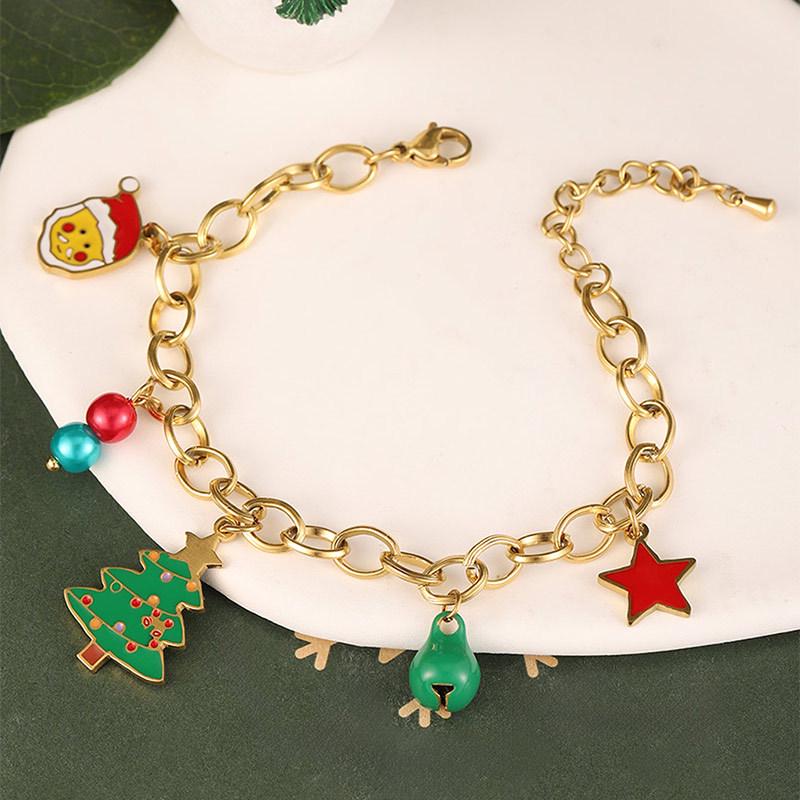 Santa Claus Christmas Tree Pearl Titanium Bracelet - Cute European & American Cartoon Girl Jewelry