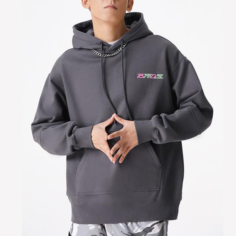 Li Ning Badfive Tiger Mountain Series Logo Letter Print Hoodie Men Hoodies Earth-Gray AWDS119-1