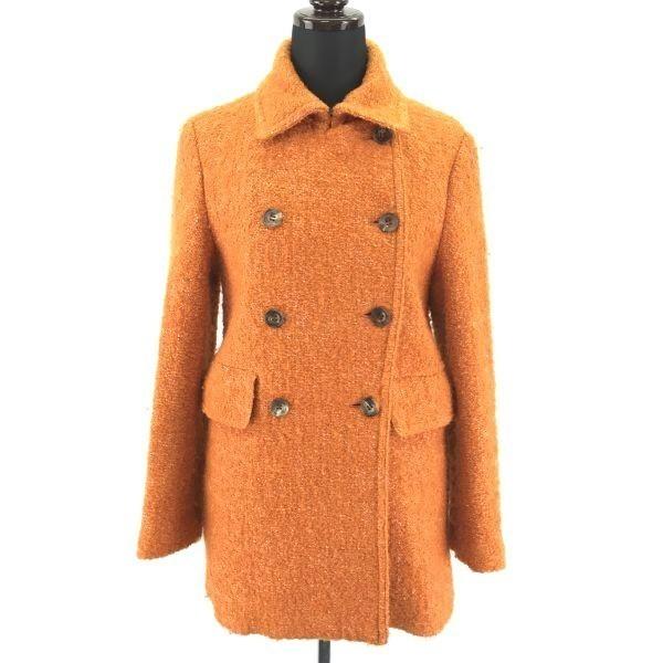 Kate Spade /Double-Breasted Tweed Pea Coat/0/Women’s XS/Orange/Spring Hook(USED)