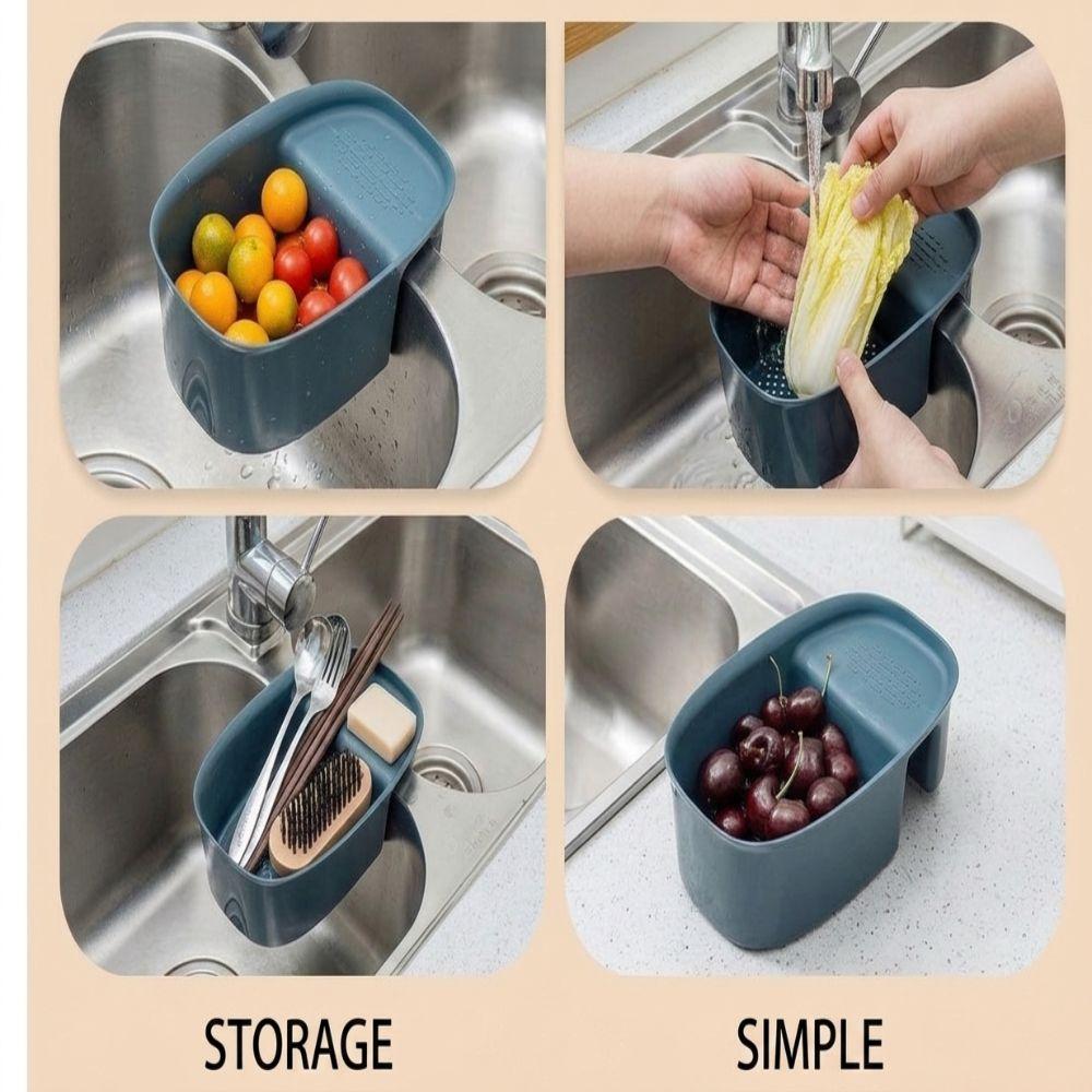 Plastic Sink Drain Basket Saddle Shape Hanging Hook Kitchen Strainer Basket Drain Holes Trays Wet and Dry Separation