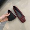 Sheepskin Version~ French Small Fragrant Style Bow Light Mouth Ballet Single Shoes Women's Versatile Square Head Gentle Flat Grandma Shoes