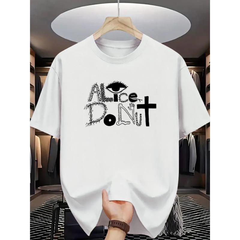 

European Sizes Alice Donut Men s Casual Graphic T-Shirt - Bold _Alice Donut_ Print with Eye & Cross Design, Round Neck Short Sleeve Tee S чёрный