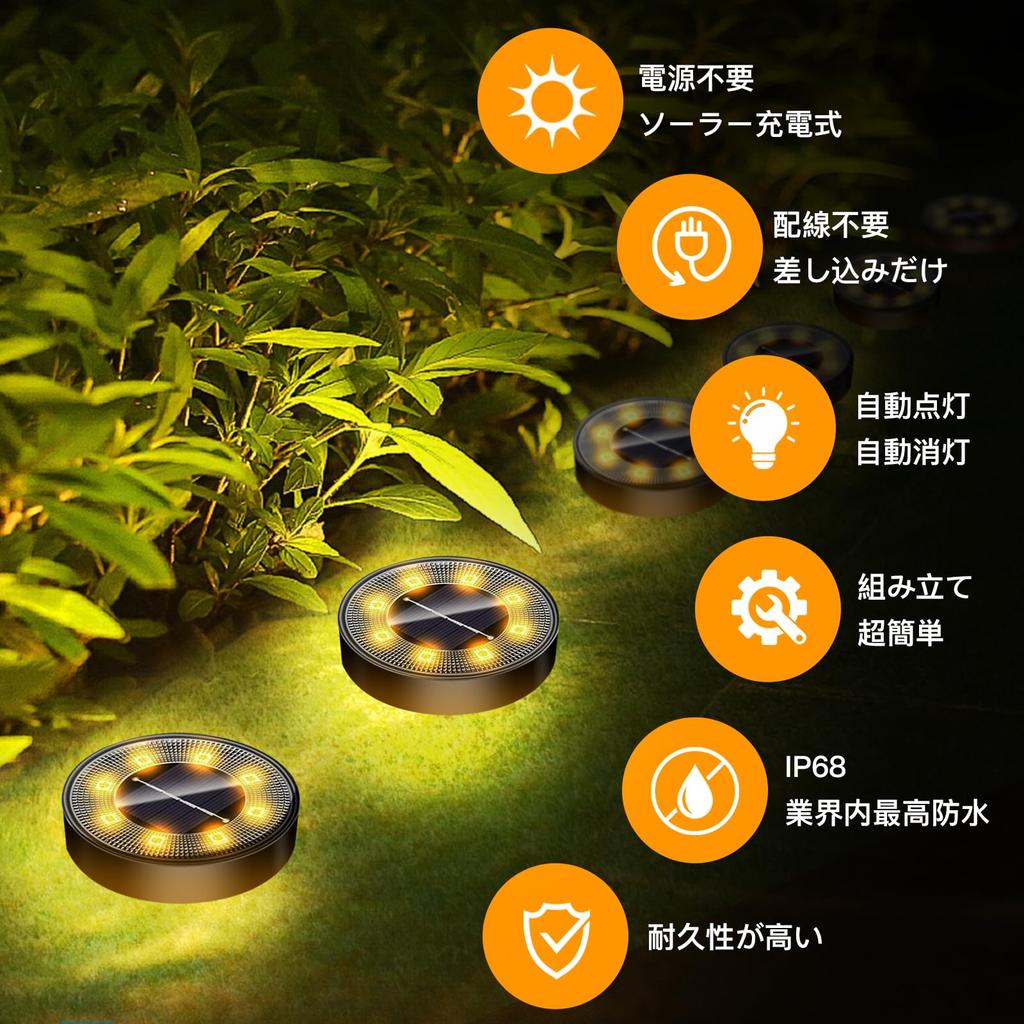 Solarleuchte, Außenbereich, IP68 Wasserdicht, Einbauleuchte, Unterwasserleuchte, Gartenleuchte, Stilvoll, Solarbetrieben, Automatisches Einschalten, Lichtsensor, Solarpanel