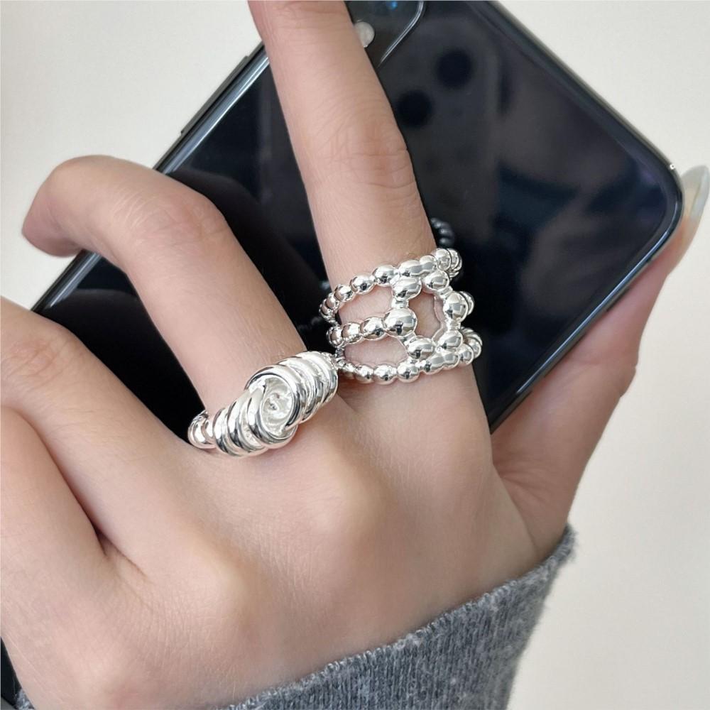 PANJBJ 925 Silver Ring For Women Bread Wide Huge Punk Design Hollow Out Ins Adjustable Jewelry Party Gift Dropshipping Wholesale