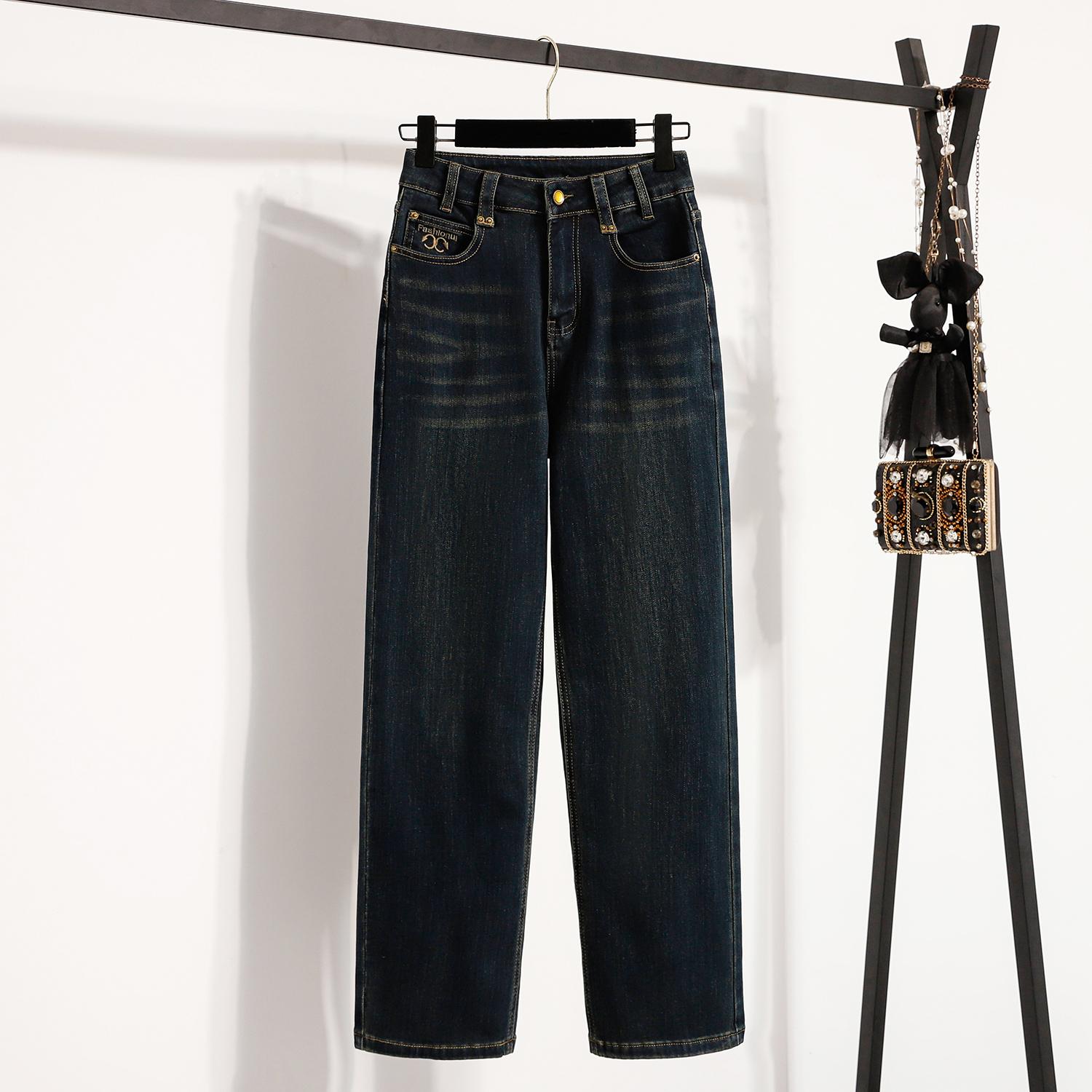 

DIMANAF 2025 Большой размер Осень Женские Джинсы Брюки Деним Эластичные Базовые С высокой посадкой Оверсайз Модные Брюки 5XL 4XL темно-синий