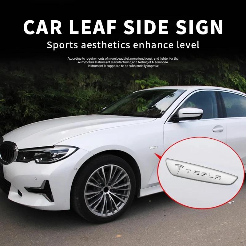 Car Sticker 2025 Hot 2Pcs 3D Metal Car Body Sticker Trunk Decorative Badge Emblem Decal Accessories For Tesla Model 3 Y S X 2021