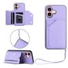 For iPhone 16 Case Card Holder Kickstand Skin-Touch Phone Cover with Wrist Strap