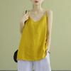 Damen Sommer Top Baumwolle Leinen Spaghettiträger Top Frauen Neckholder V-Ausschnitt Basic Gelb Ärmellos Tank Tops Locker Lässig Camis