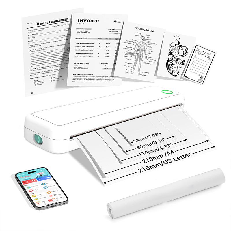 Portable Mini Thermal Printer - A4 Size, Mobile Phone Compatible