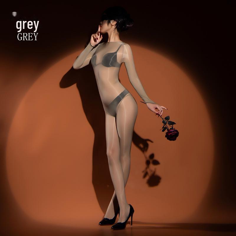 New Arrival: Sexy Seamless Oily One-Piece Stockings - Thin Style, Full Body with Open Crotch & Five-Finger Design