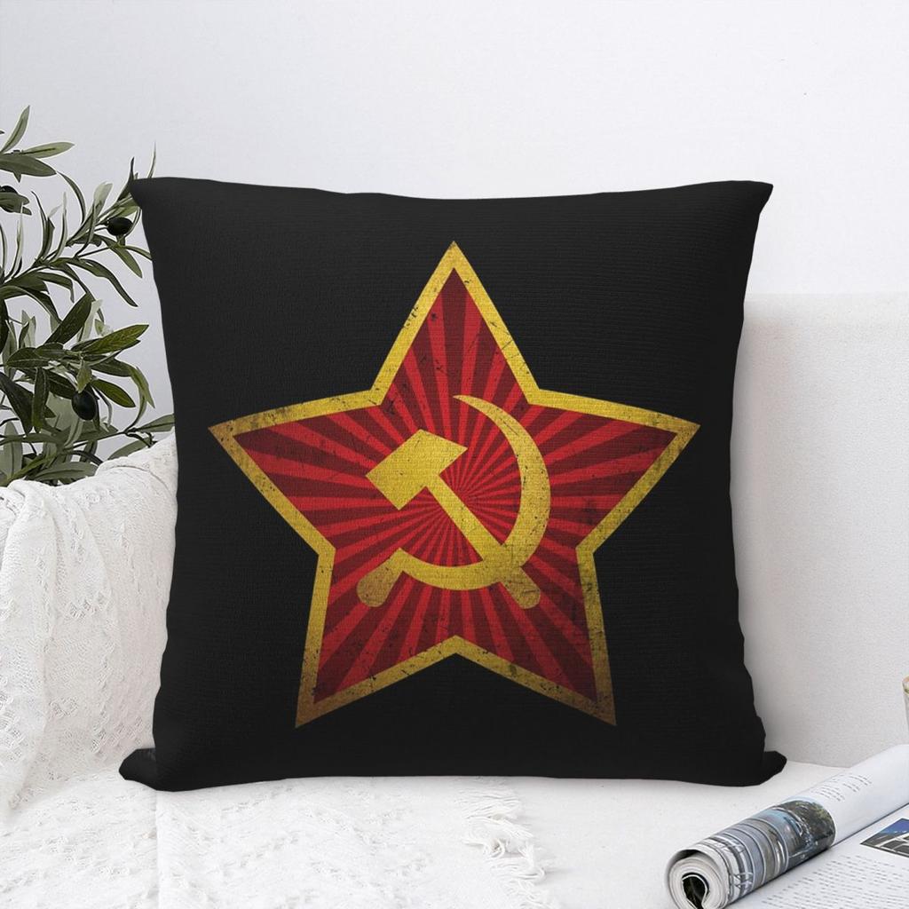 USSR Hammer And Sickle CCCP Russian Soviet Flag Square Pillowcase Cushion Cover Pillow Case Throw Pillow Cover for Home Bedroom