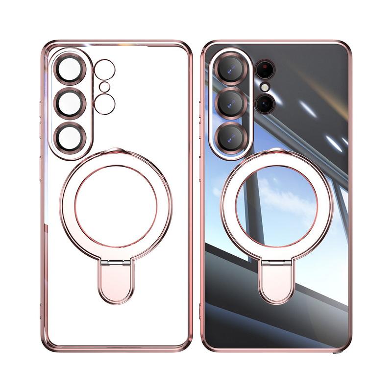 Magnetic Ring Stand Plating Case For Samsung Galaxy S26 Ultra S25 Edge S24 FE Plus Luxury Lens Protector Clear Back Shockproof Soft Silicone Cover