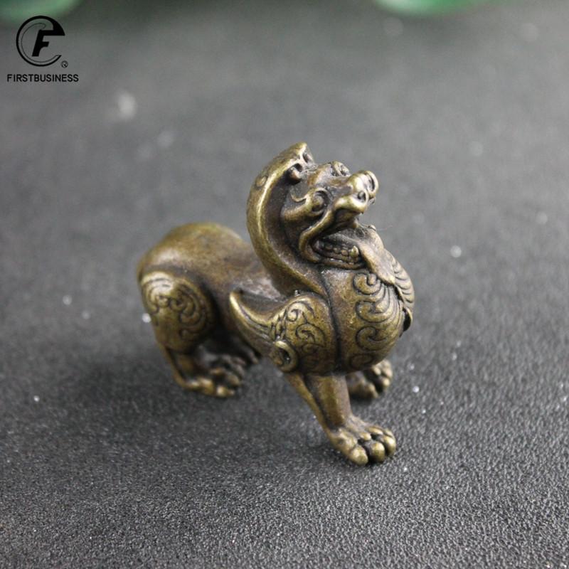 Vintage Brass Lion Miniatures Figurines Ornament Antique Pure Copper Animal Tea Pets Table Desktop Decorations Crafts Accessory
