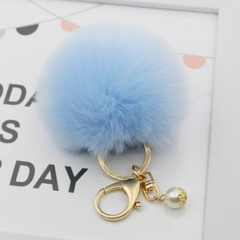Luxurious Charm Key Ring Rabbit Fur Ball Pompom For Cell Phone And Car Keychain