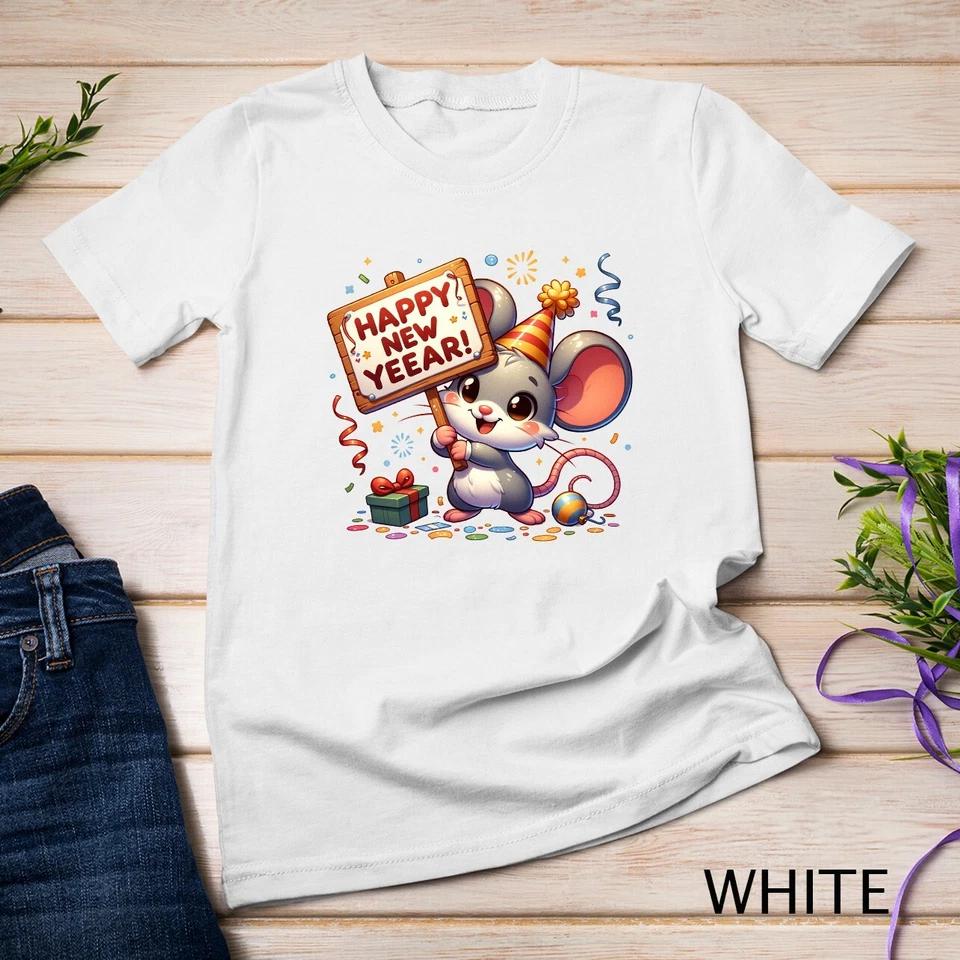 Cute Mouse Welcomes New Year 2025 Funny T-shirt Unisex T-shirt 9 M