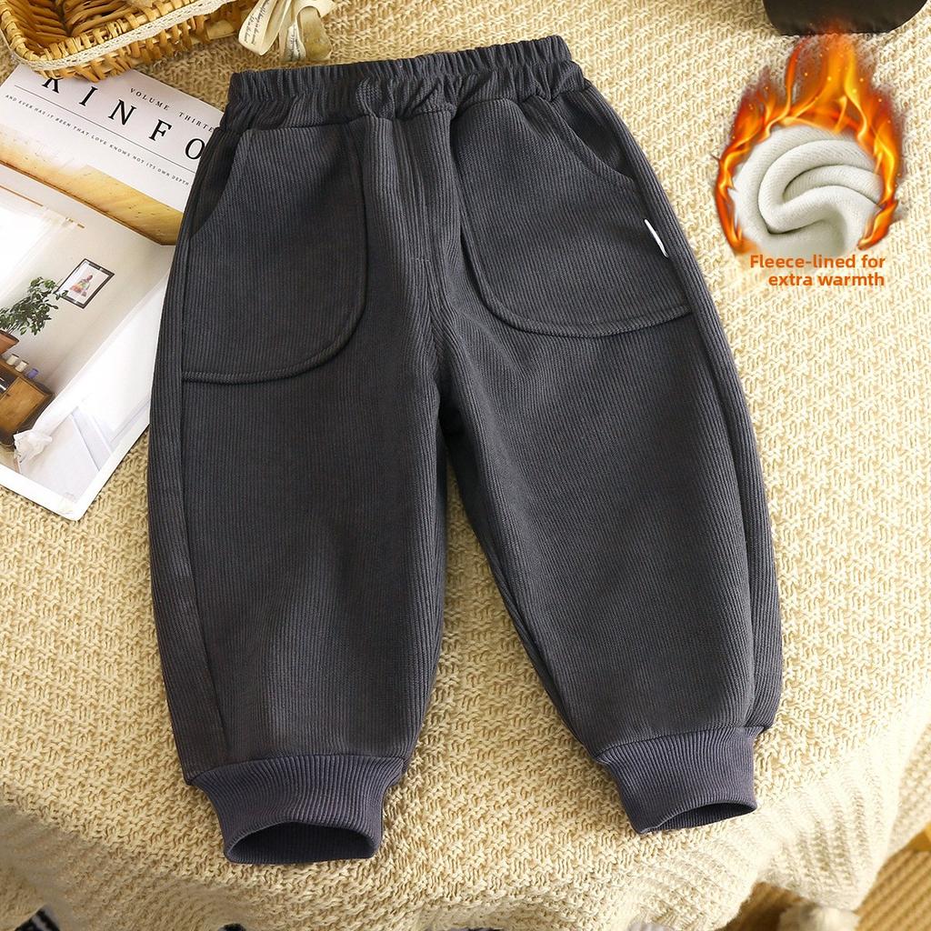Children's Fleece-Lined Pants Winter New Boys Thickened Baby Warm Girls Long Pants Sports Pants Kids Pants