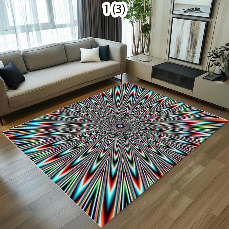 Rainbow Visual Spiral Area Rug Psychedelic Optical Illusion Pattern Durable Low-Pile Carpet for Living Room Bedroom Entryway