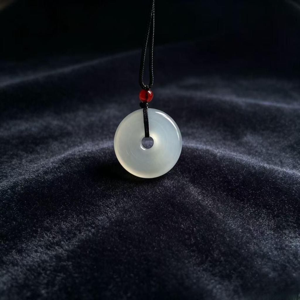 Ice Translucent White Chalcedony Ping An Kou Pendant Necklace for Men and Women