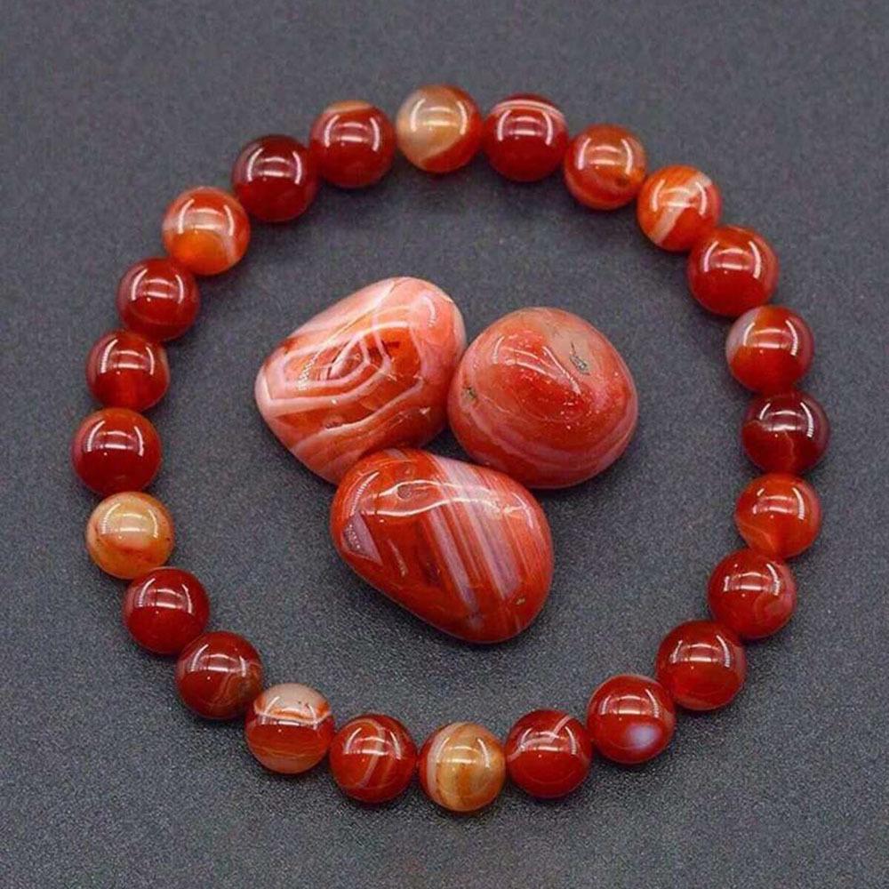 8mm Agate Tiger Eye Crystal Beaded Bracelet for Men  Women - Elastic Rope