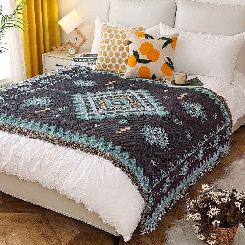Reversible Blanket, Geometric Pattern, Beige Blanket, Sofa Throw