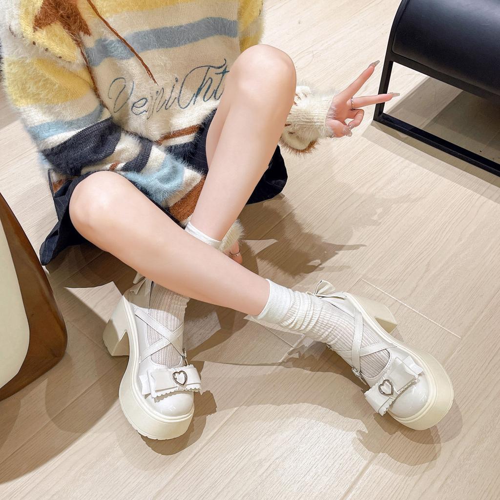 French Retro High-heeled Mary Jane Shoes Women's Bow National Style Round Head British Style Small Leather Shoes 2025 New Autumn