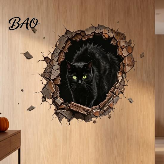 Scary Halloween Room Decorations 3D Wall Decal, Breakout Illusion Sticker with Skull Ghost, Spooky Vivid Visual Stickers Decor for Party, Peel