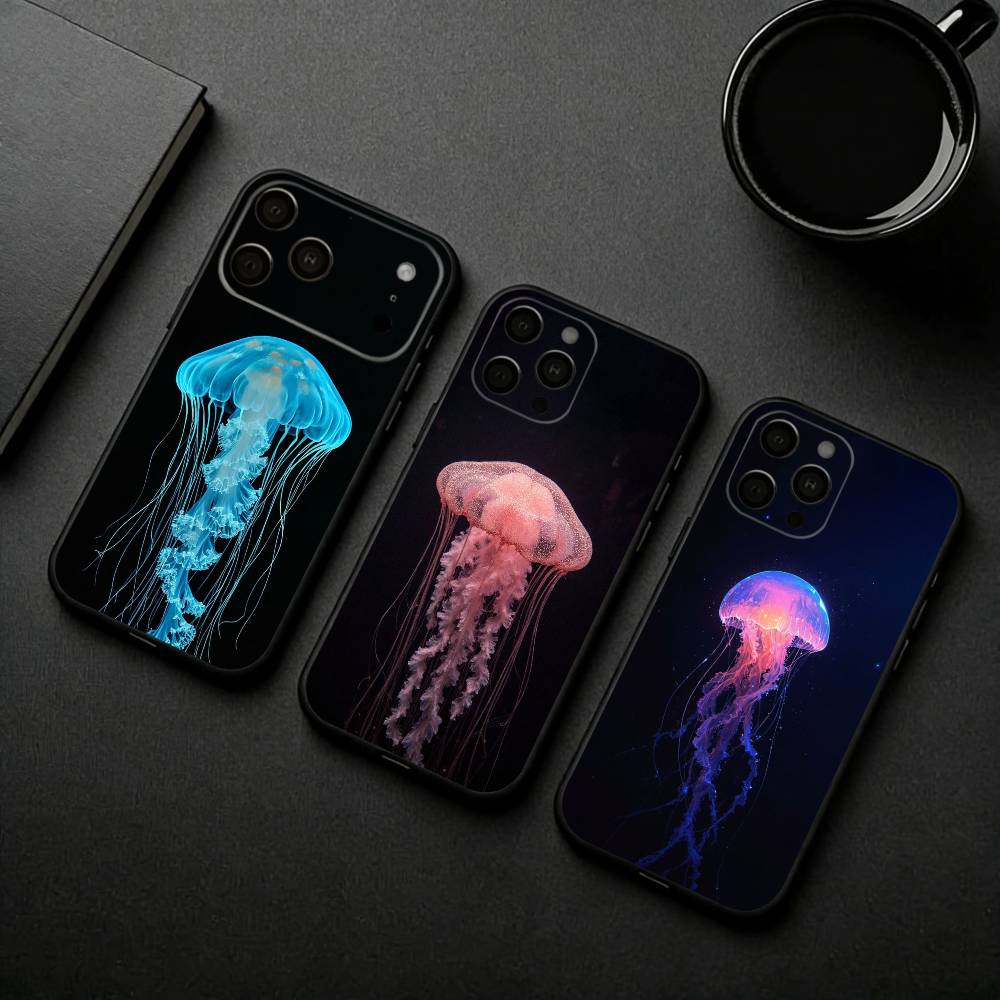 Pink Jellyfish Tear Phone Case For iPhone 17pro, 16,15,14,13,12,11 X XR Plus,Others Soft Black Cover