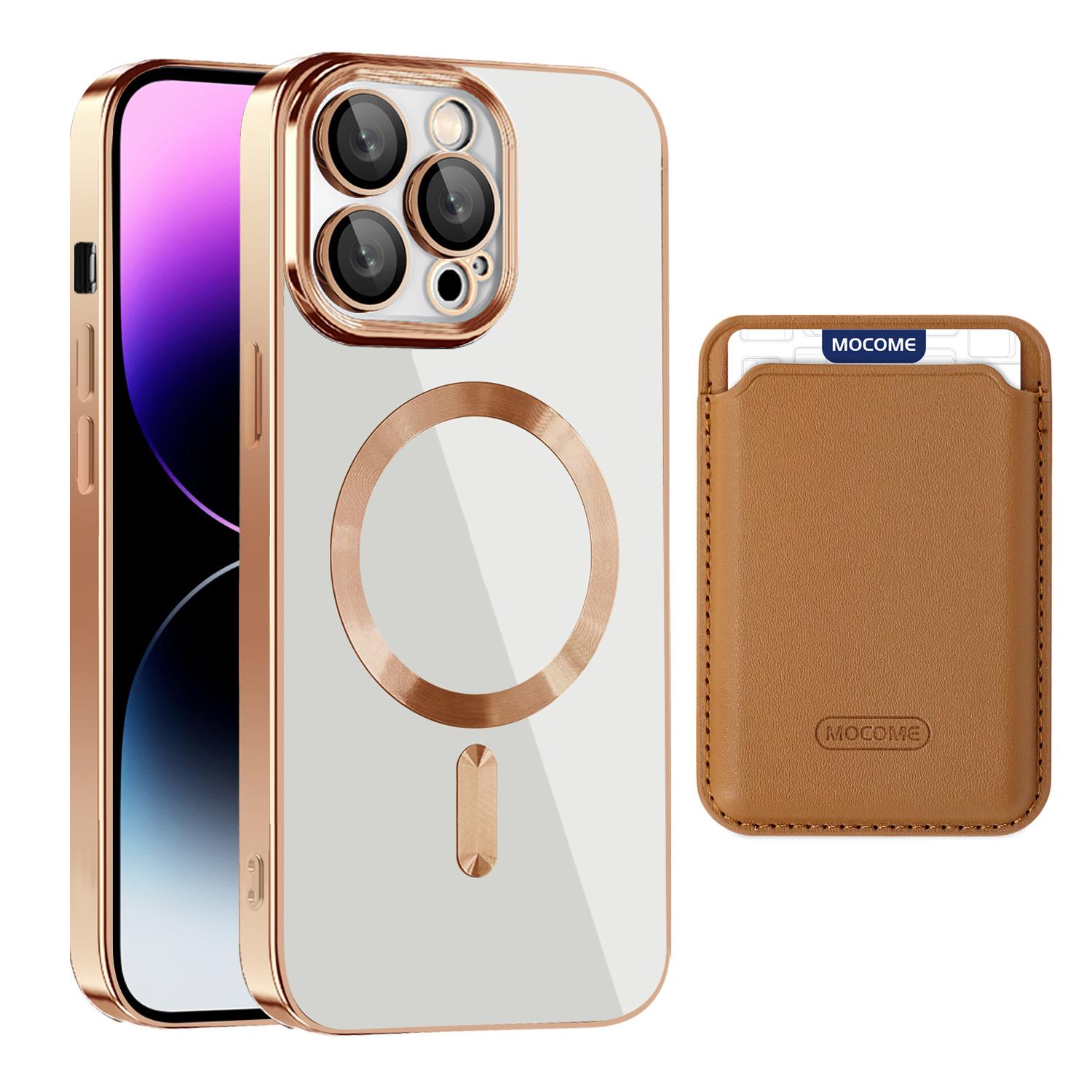 

TPU+PC Slim Case for iPhone 14 Pro Max Magnetic Cover CD Texture Phone Case with Card Bag Brown