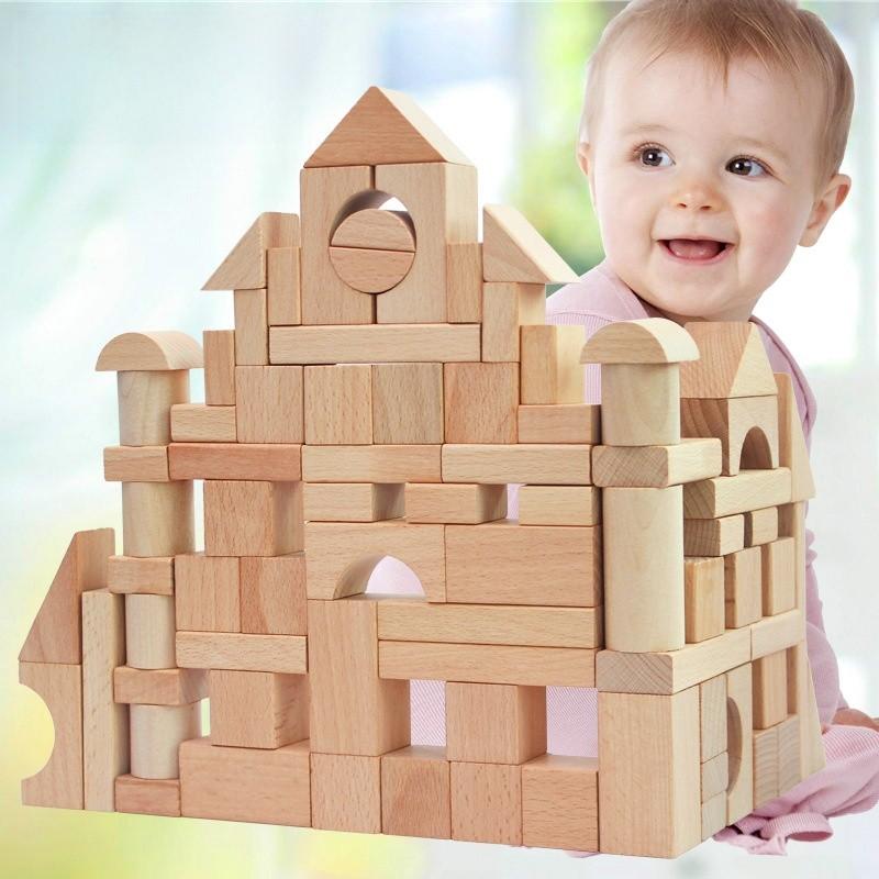 Construction Toddler Wooden Blocks With Natural Finish For Educational Learning