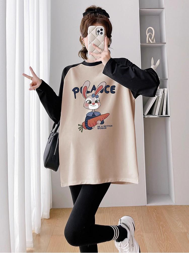 

Вільний костюм для вагітних з двох частин: Базова сорочка з довгим рукавом, що закриває живіт, великого розміру, біла M