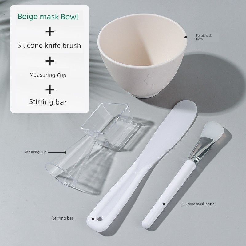 

Mask Bowl and Brush Beauty Salon Spa Silicone Mask Conditioning Bowl Soft Noodle Bowl Film Wet Compress Skin Filling Dedicated Tool Set [Special for Beauty Salons] Beige 4-Piece Set