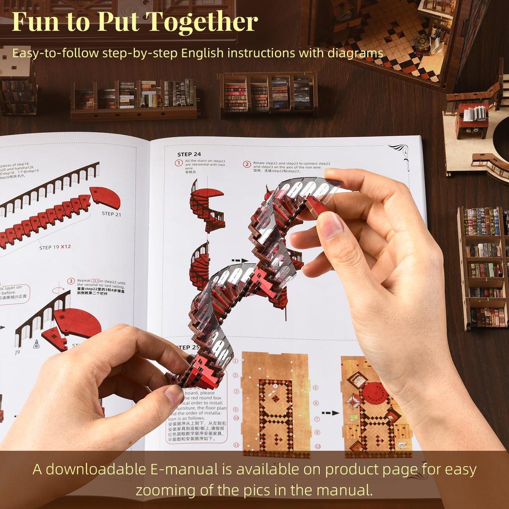 MiniCity DIY Book Nook Dollhouse 3D Miniature House BookNook Wood Craft Bookend Decoration with Perfect Gift for Teens and Adults Kit, Kit, Kit, LED,