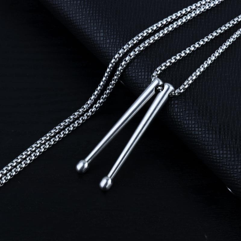 Jazz Band Drumsticks Pendant Necklace for Men Trendy Rockers Jewelry Stainless Steel Hip Hop Style Accessory