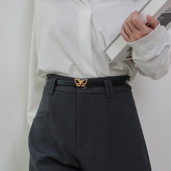 Metal Butterflies Buckle Belt Imitation Leather Women Belt Versatile Solid