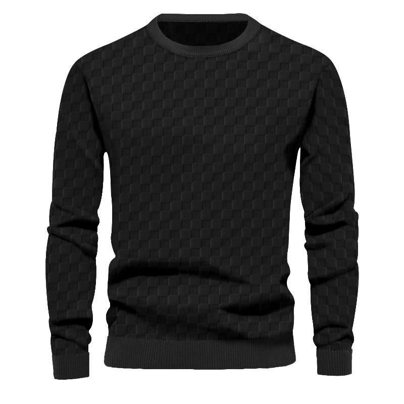 Men's Autumn/Winter Heavyweight Jacquard Checkered Crew Neck Long-Sleeved Sweater