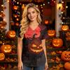 Women V Neck Short Sleeve Work Top with Pockets Halloween Themed Printed Scrub Shirt Comfortable Fit Uniform