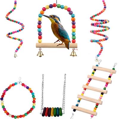 Buntes Vogelspielzeug: Schaukel-, Leiter- und Sitzstangen-Set für Vogelkäfige
