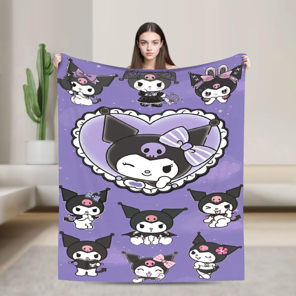 Purple Kuromi Blankets Kawaii Cartoon Wool Awesome Breathable Throw Blankets for Bedspread Autumn/Winter