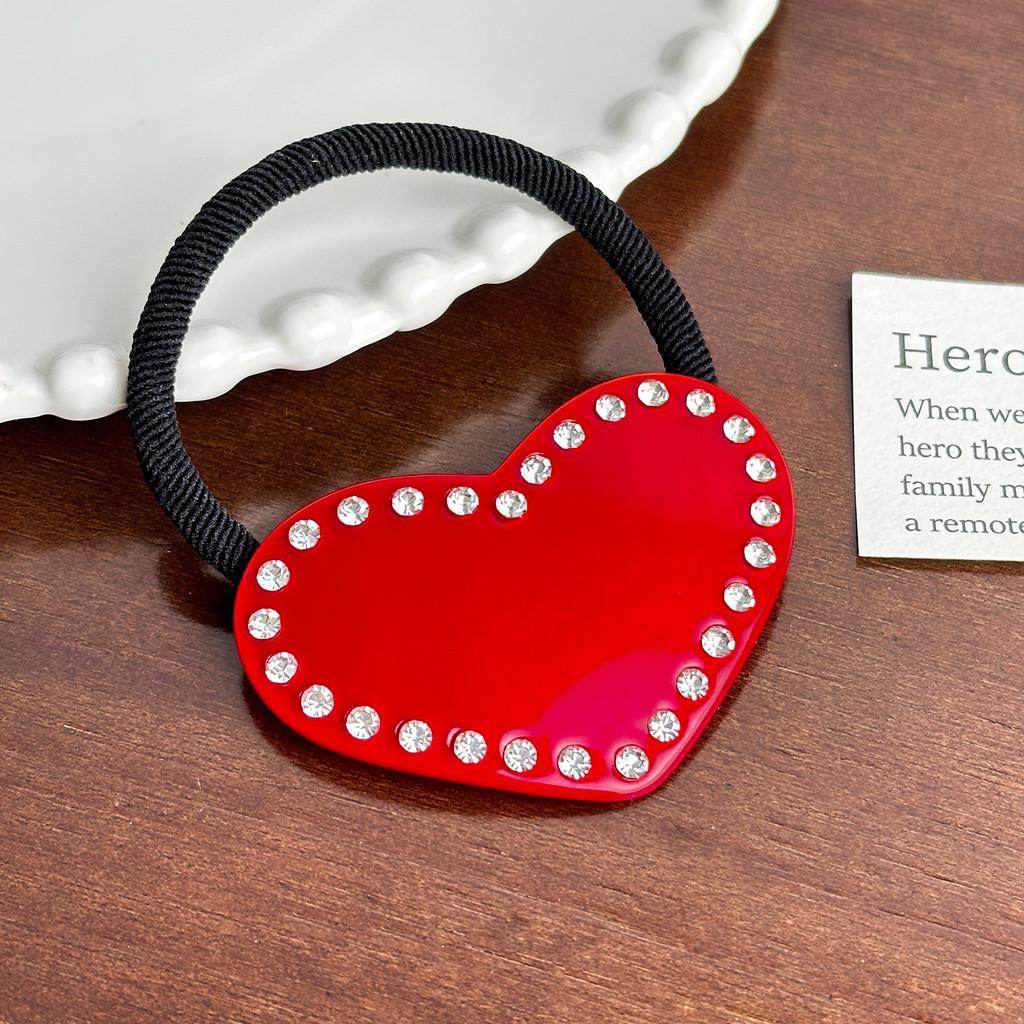 Chic Heart Shaped Rhinestone Hair Clip And Scrunchie Set For Stylish High Ponytails