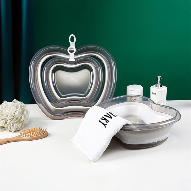 Portable Thickened Basin Apple Shape Design With Hanging Hole Durable Folding Basin For Facial Cleansing, Laundry Outdoor Travel