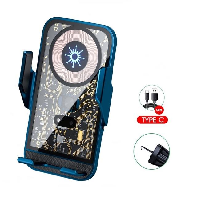 

Быстрое автомобильное беспроводное зарядное устройство 15 Вт для Iphone 14pro 14 13, прозрачный зарядный держатель для телефона, крепление Qi Charge, вентиляционное отверстие для Huawei Mate40 as picture синий