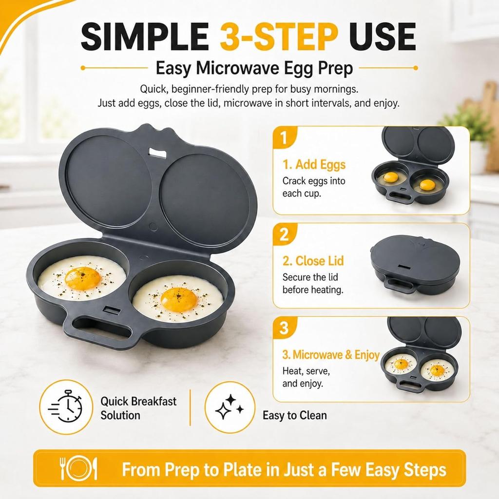 Dual Cavity Microwave Egg Poacher With Lid, Food Grade PP Egg Cooker White+Dark Gray 2pcs