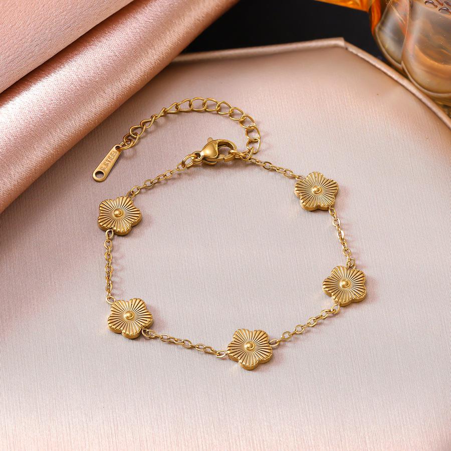 9mm Five-Petal Flower Jewelry Set: Bracelet, Necklace, Earrings, Ring in Women's Stainless Steel