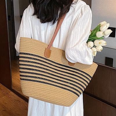 Bolso de Gran Capacidad Nuevo Bolso de Paja Portátil de Verano para Mujer Vacaciones en la Costa Bolso Tote de Hombro Vacaciones de Verano en la Playa Bolso de Hombro Único