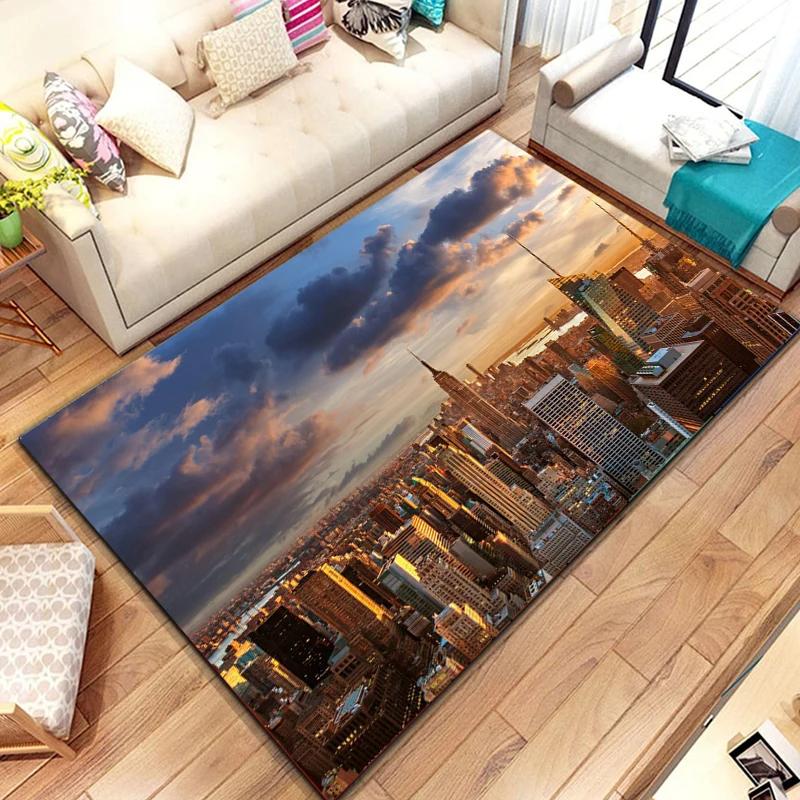 New York City Bereichsteppich, Straßenansicht Teppich Weiche Heim Eingangsfußmatte Rutschfeste Bodenmatte Für Schlafzimmer Wohnzimmer Balkon Dekor